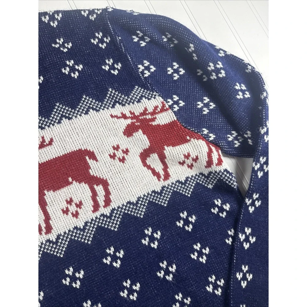 Vintage Gary Reed Sweater Crewneck Pullover Winter Snow Moose Blue Size L - Picture 3 of 5